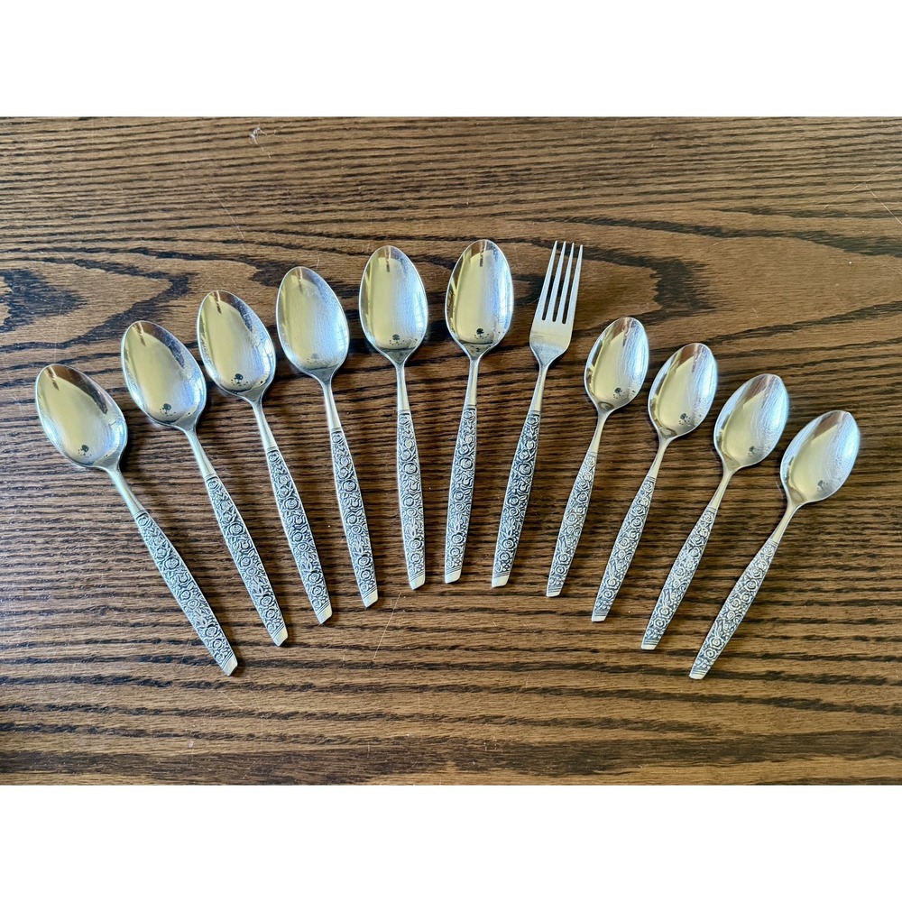 Vintage 11-Piece Stainless Steel Japan Rose Floral Flatware Lot